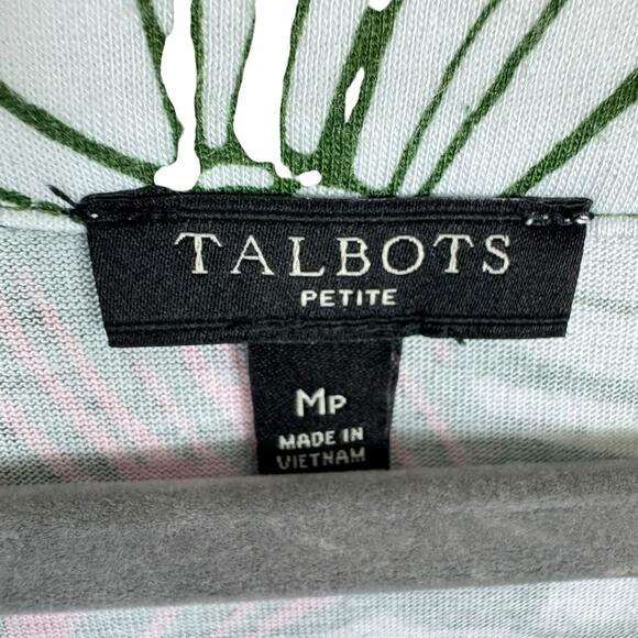 Talbots Pima Cotton Modal White Green Pink Floral 3/4 Sleeve Lightweight Top MP - Picture 4 of 5